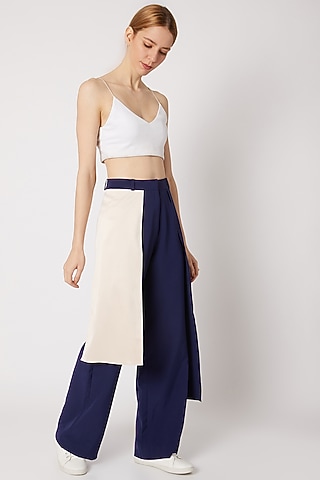 Cobalt Blue & Nude Pink Color Wide Leg Pants by Nori