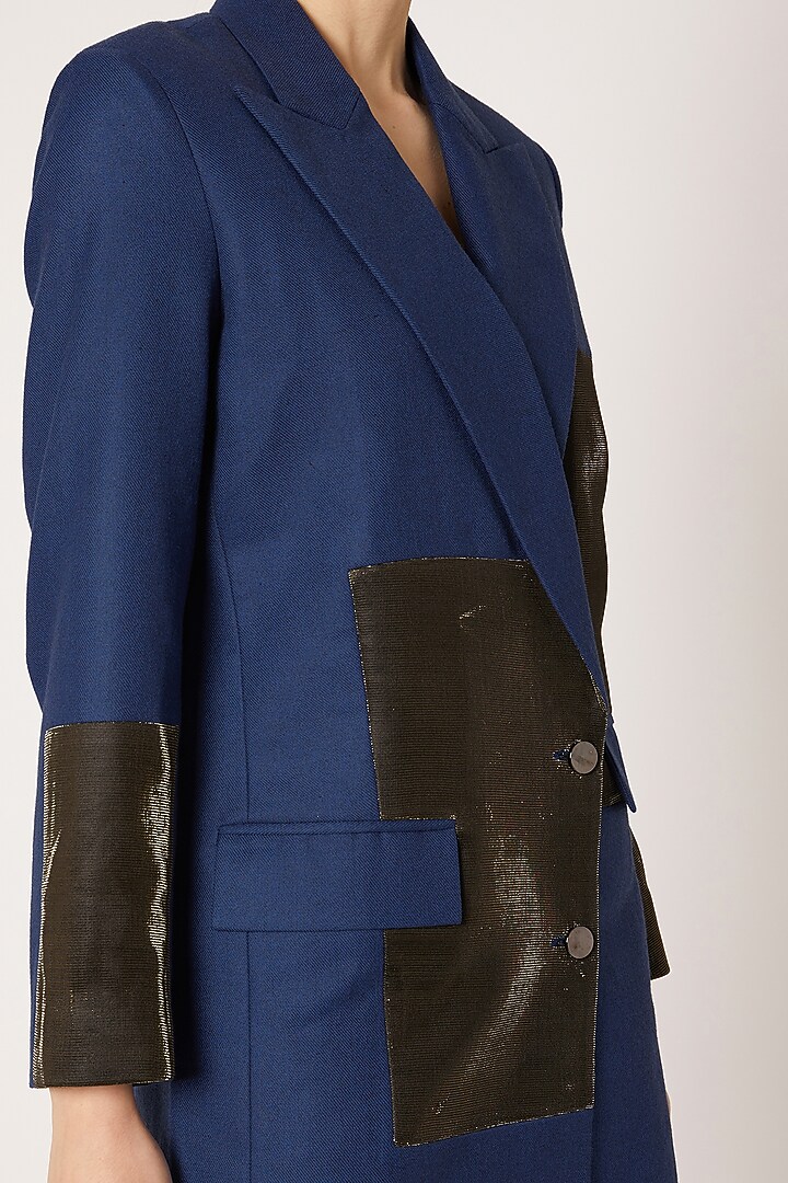 Cobalt Blue Blazer With Metallic Patches by Nori at Pernia's Pop Up Shop