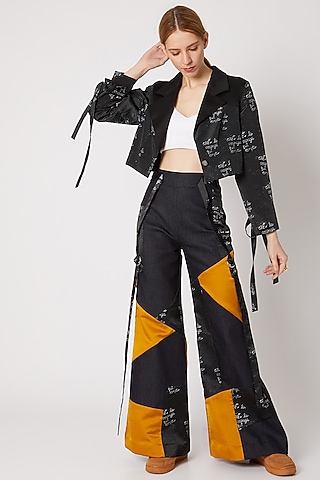 Cobalt Blue Printed Pants With Belt by Nori