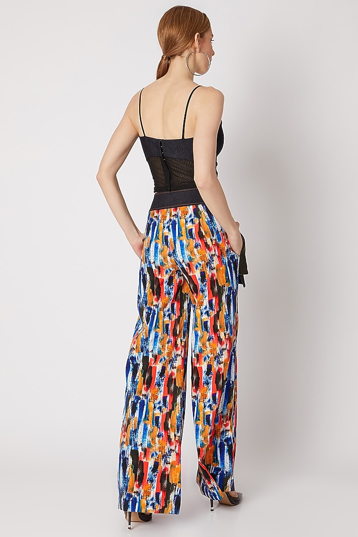Cobalt Blue Digital Printed Pants With Belt by Nori at Pernia's Pop Up Shop