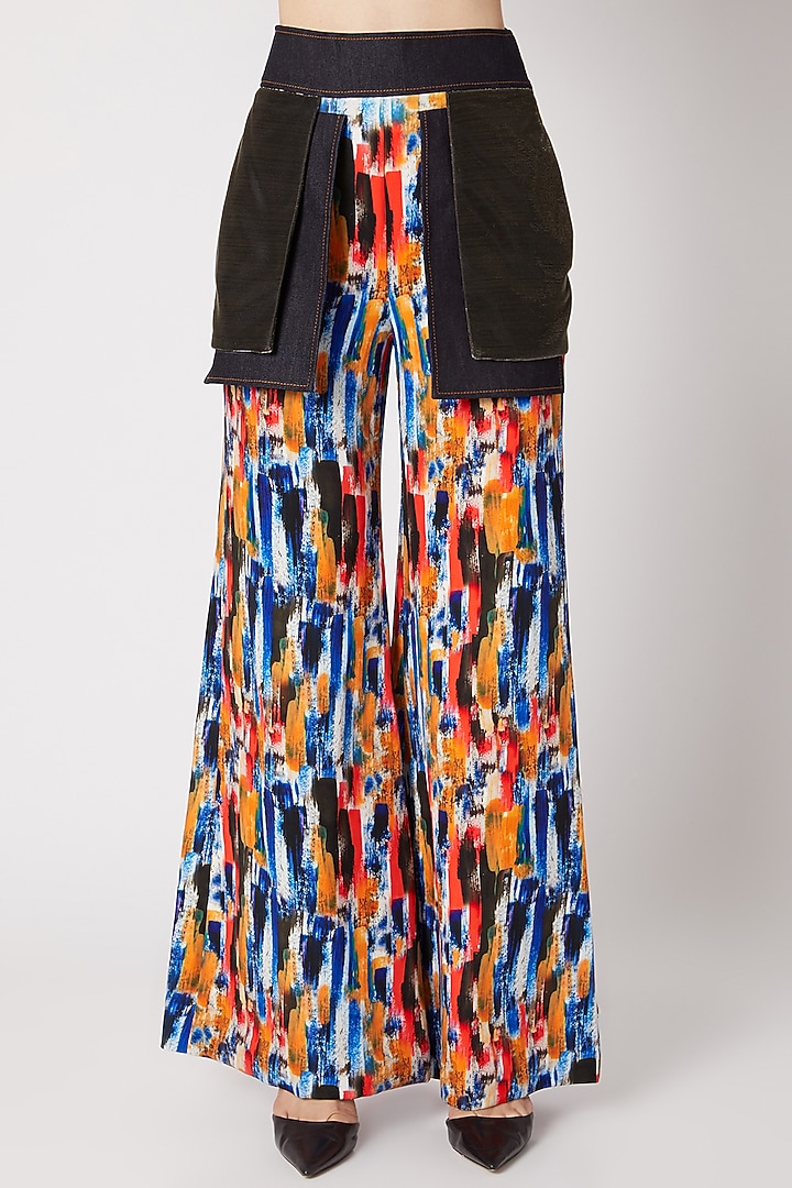 Cobalt Blue Digital Printed Pants With Belt by Nori at Pernia's Pop Up Shop