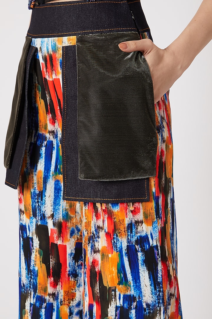 Cobalt Blue Digital Printed Pants With Belt by Nori at Pernia's Pop Up Shop