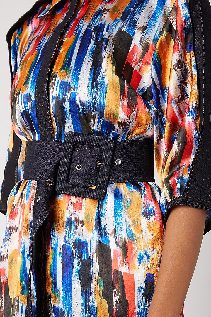 Cobalt Blue Printed Summer Shirt Dress With Belt by Nori at Pernia's Pop Up Shop