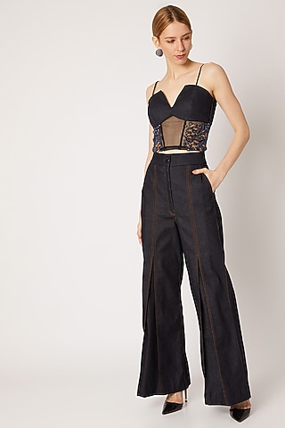 Cobalt Blue Pleated Flared Pants by Nori