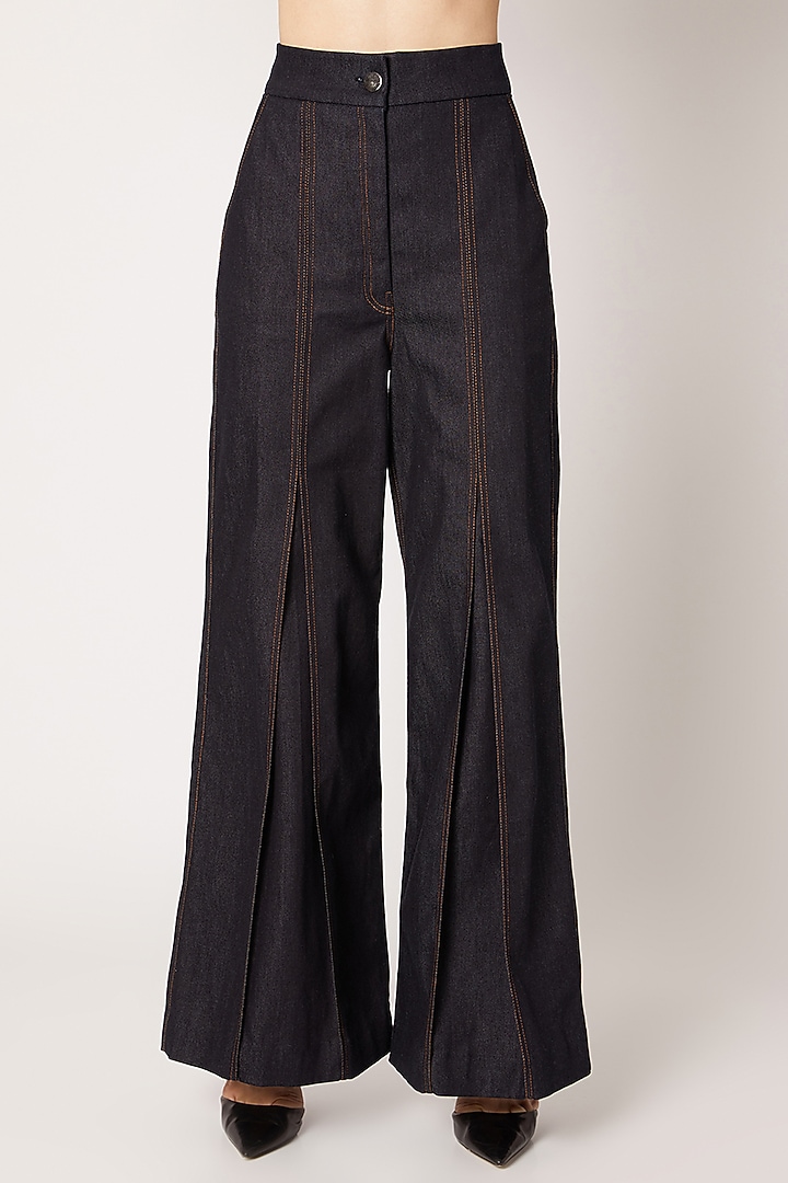 Cobalt Blue Pleated Flared Pants by Nori at Pernia's Pop Up Shop
