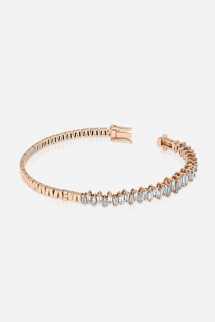 14kt Rose Gold Finish Tapered Baguette Diamond Bracelet by Nornament at Pernia's Pop Up Shop