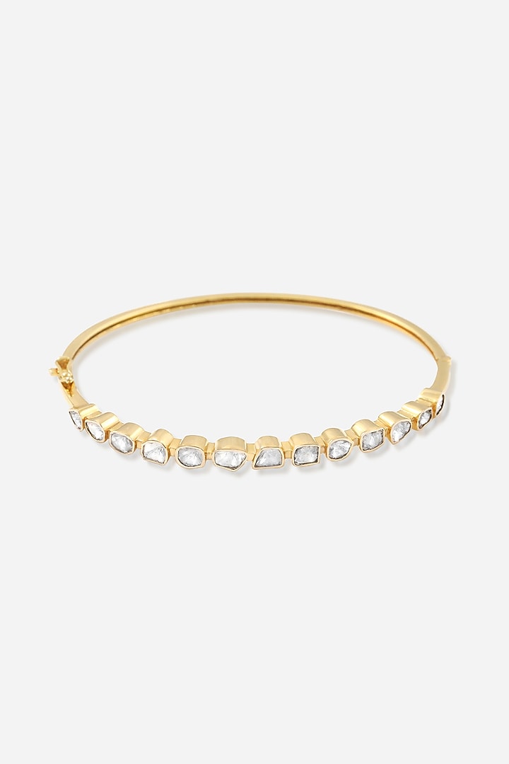 18kt Yellow Gold Finish Kundan Polki Openable Bracelet by Nornament at Pernia's Pop Up Shop