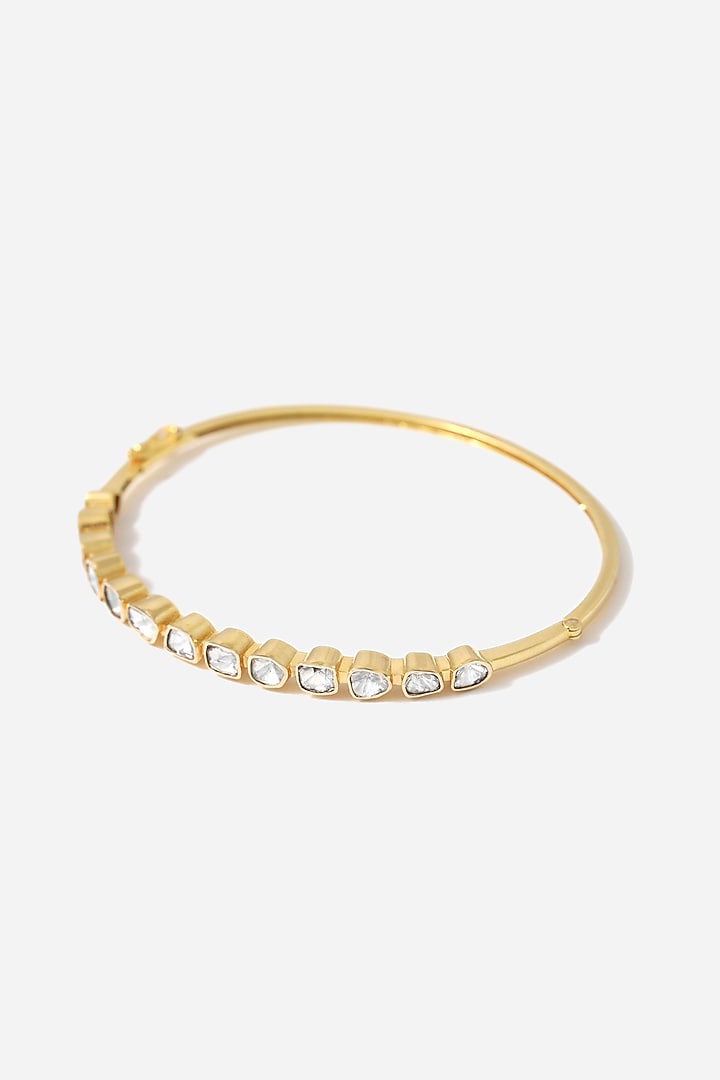 18kt Yellow Gold Finish Kundan Polki Openable Bracelet by Nornament at Pernia's Pop Up Shop