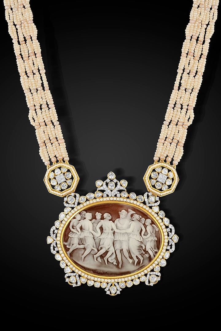 14kt Yellow Gold Finish Polki Diamond & Agate Stone Necklace by Nornament at Pernia's Pop Up Shop