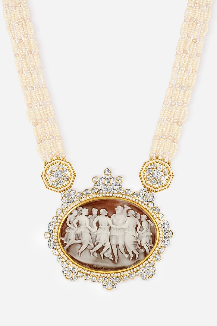 14kt Yellow Gold Finish Polki Diamond & Agate Stone Necklace by Nornament at Pernia's Pop Up Shop
