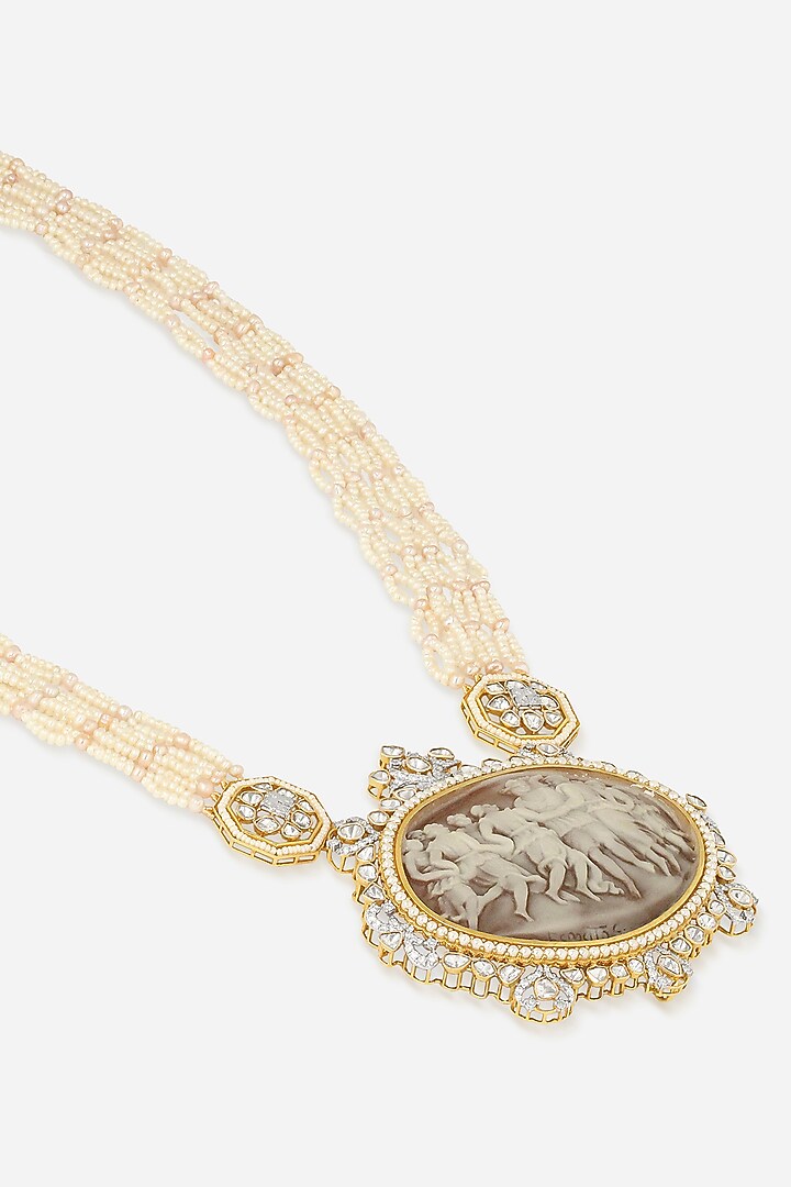 14kt Yellow Gold Finish Polki Diamond & Agate Stone Necklace by Nornament at Pernia's Pop Up Shop