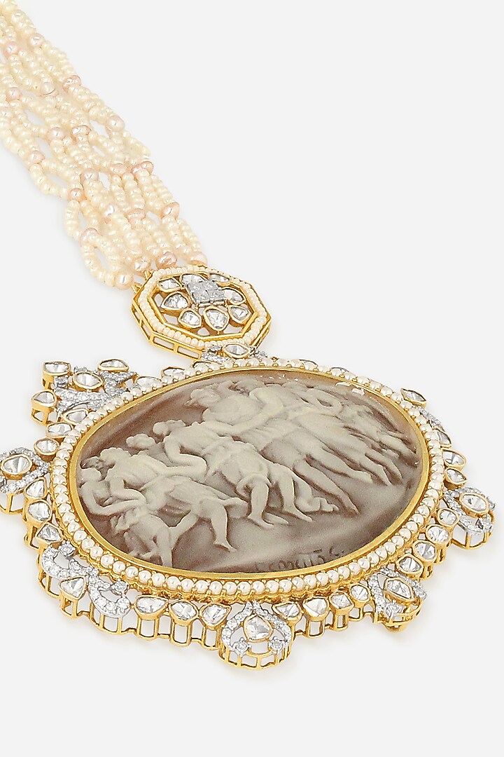 14kt Yellow Gold Finish Polki Diamond & Agate Stone Necklace by Nornament at Pernia's Pop Up Shop