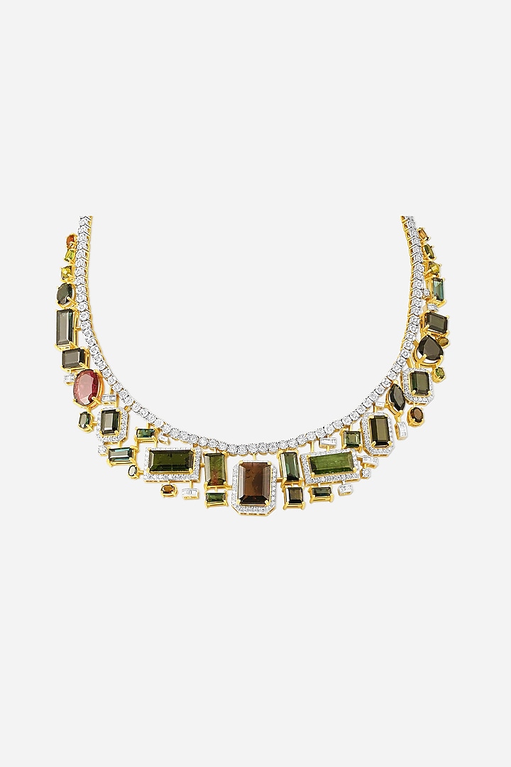 14kt Yellow Gold Finish Diamond & Tourmaline Stone Choker Necklace by Nornament at Pernia's Pop Up Shop