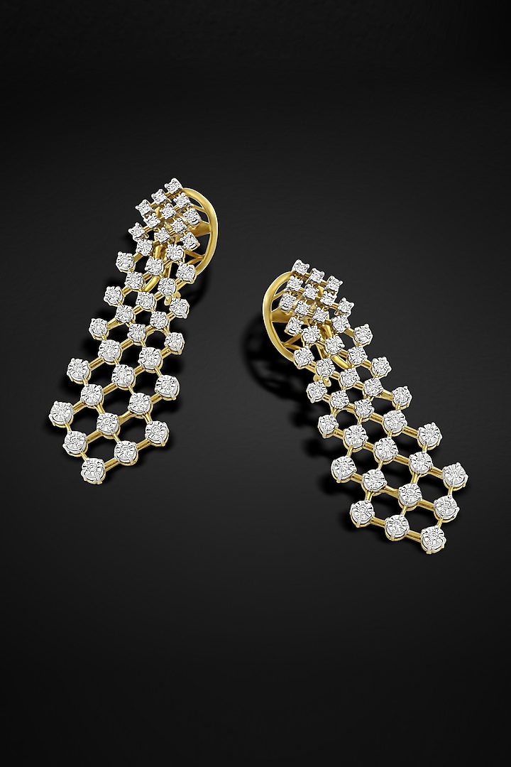 14kt Yellow Gold Finish Diamond Dangler Earrings by Nornament at Pernia's Pop Up Shop