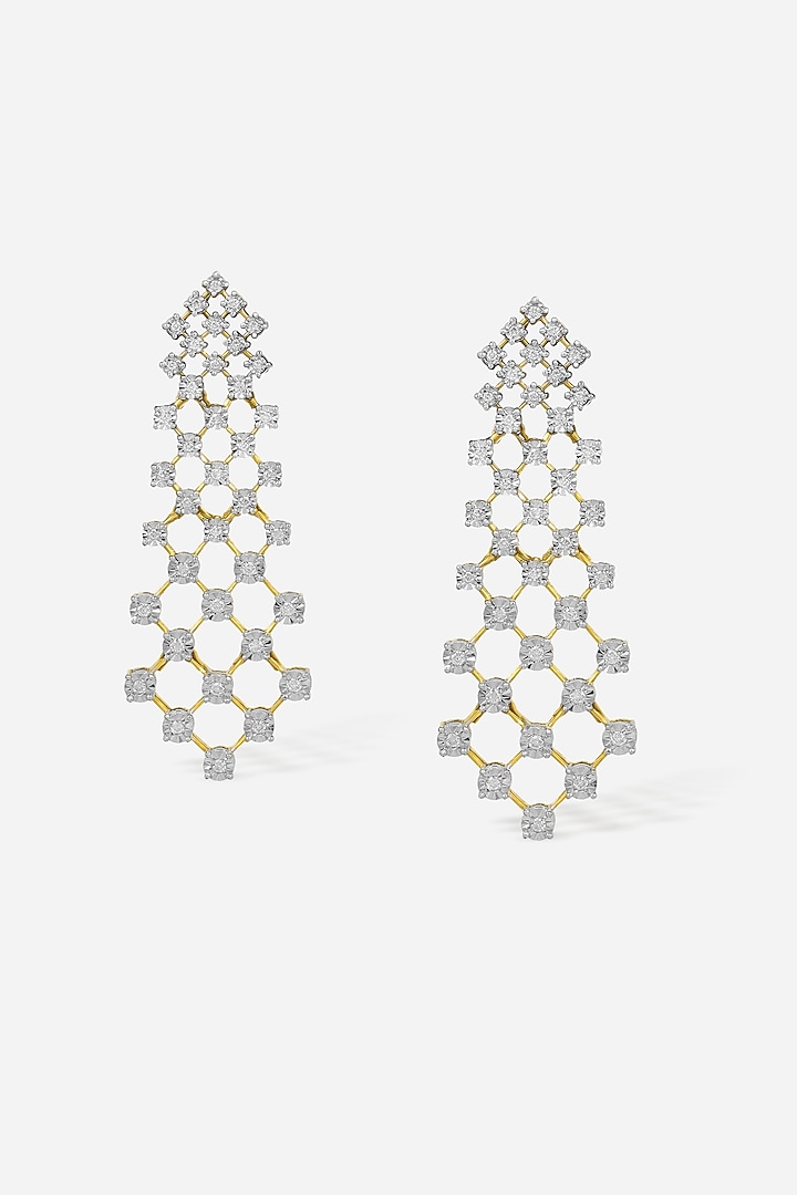 14kt Yellow Gold Finish Diamond Dangler Earrings by Nornament at Pernia's Pop Up Shop