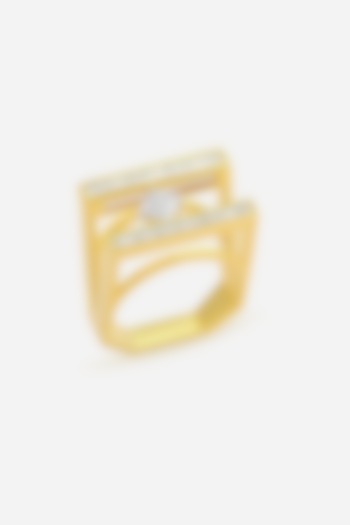 14kt Yellow Gold Finish Diamond Octagon & Square-Shaped Ring by Nornament at Pernia's Pop Up Shop
