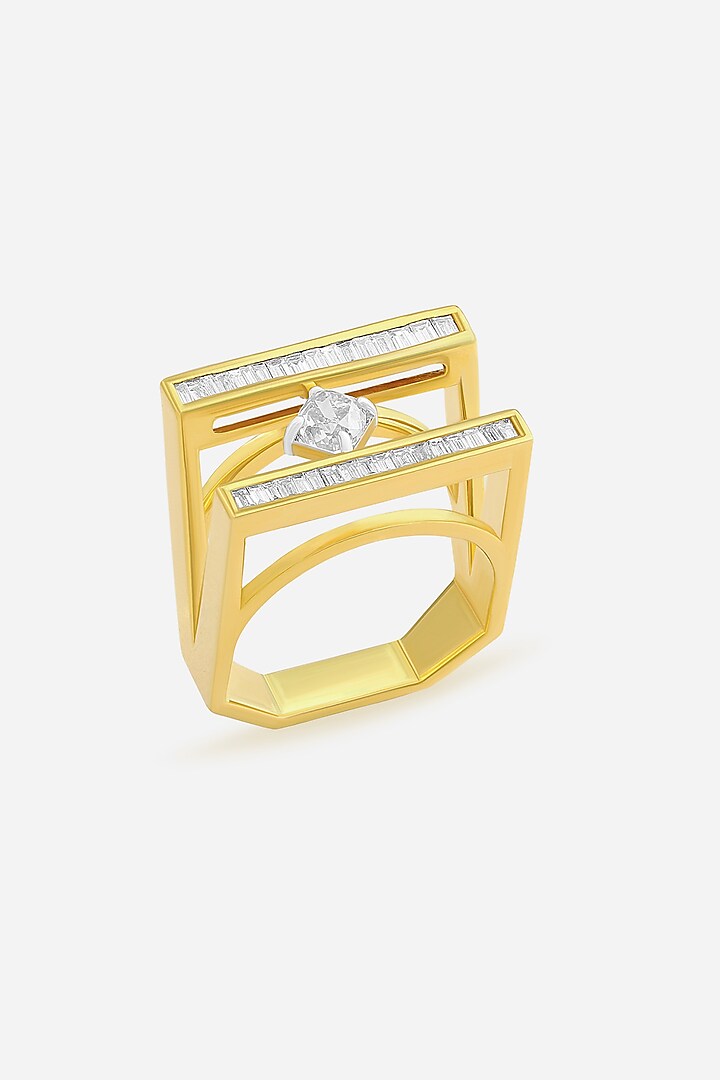 14kt Yellow Gold Finish Diamond Octagon & Square-Shaped Ring by Nornament at Pernia's Pop Up Shop