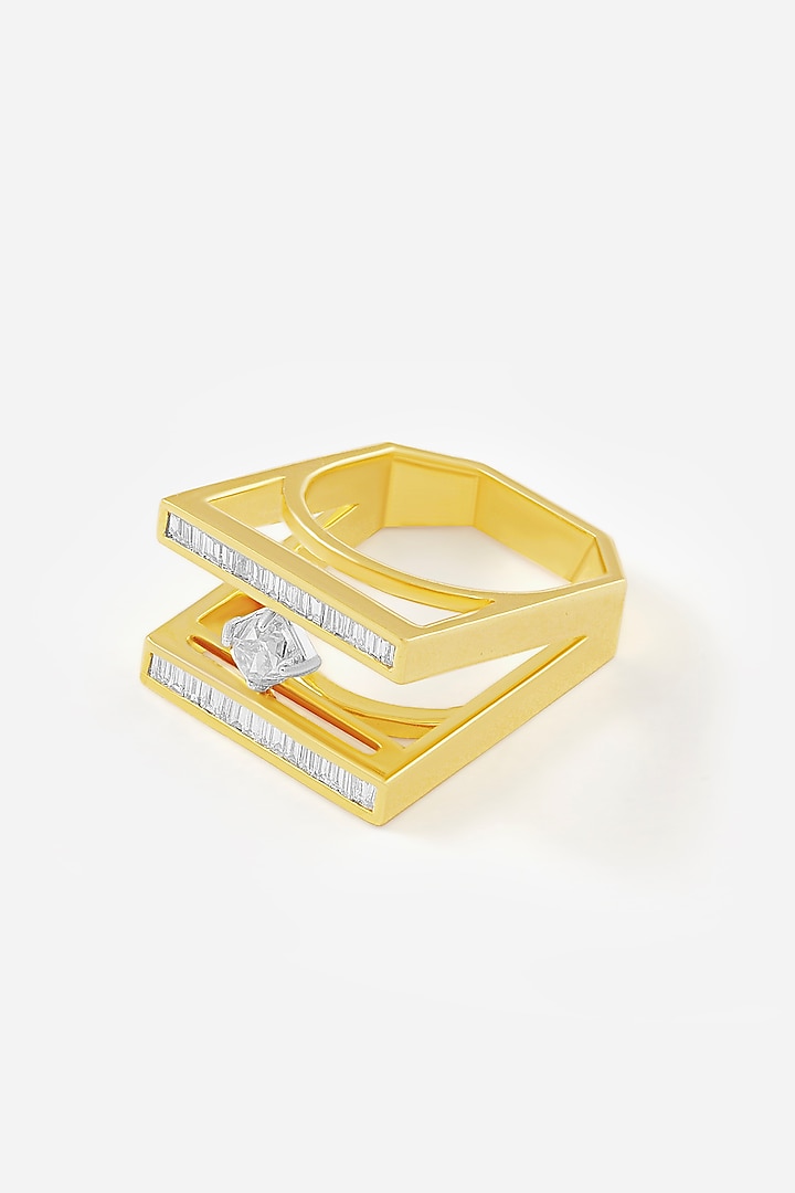 14kt Yellow Gold Finish Diamond Octagon & Square-Shaped Ring by Nornament at Pernia's Pop Up Shop