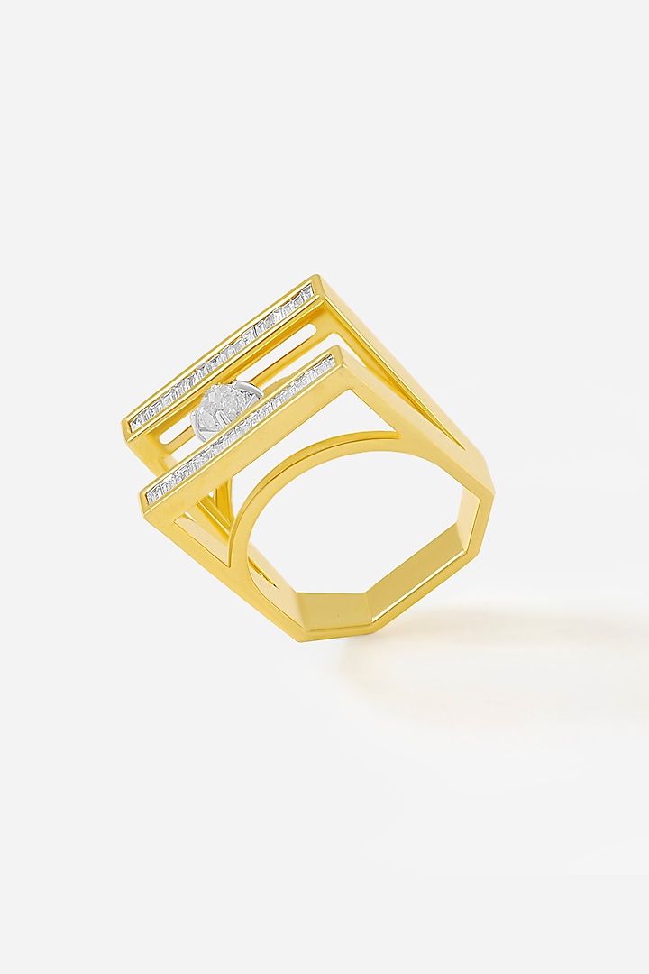 14kt Yellow Gold Finish Diamond Octagon & Square-Shaped Ring by Nornament at Pernia's Pop Up Shop