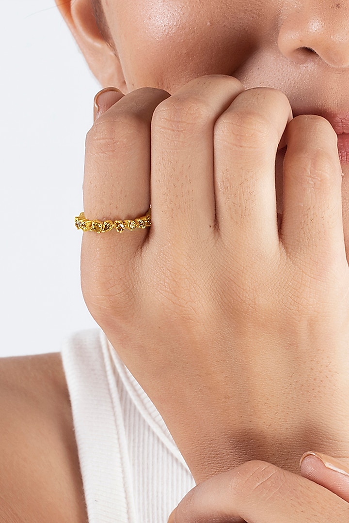 18kt Yellow Gold Finish Pan-Shaped Diamond Ring by Nornament at Pernia's Pop Up Shop