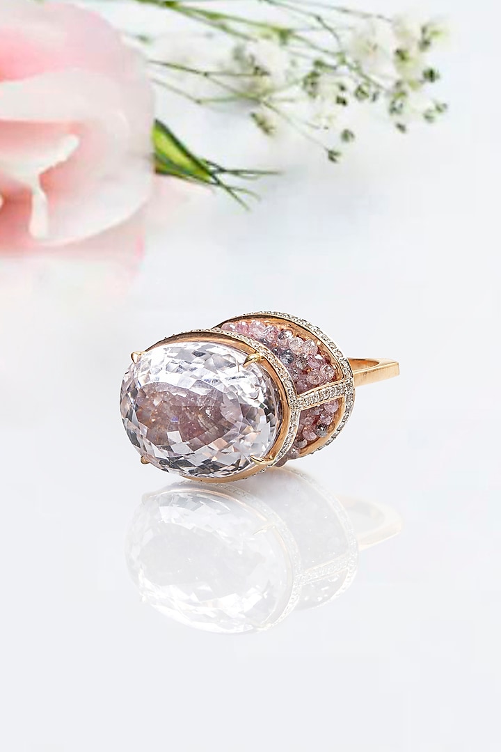 18kt Rose Gold Finish Diamond & Pink Morganite Stone Ring by Nornament at Pernia's Pop Up Shop
