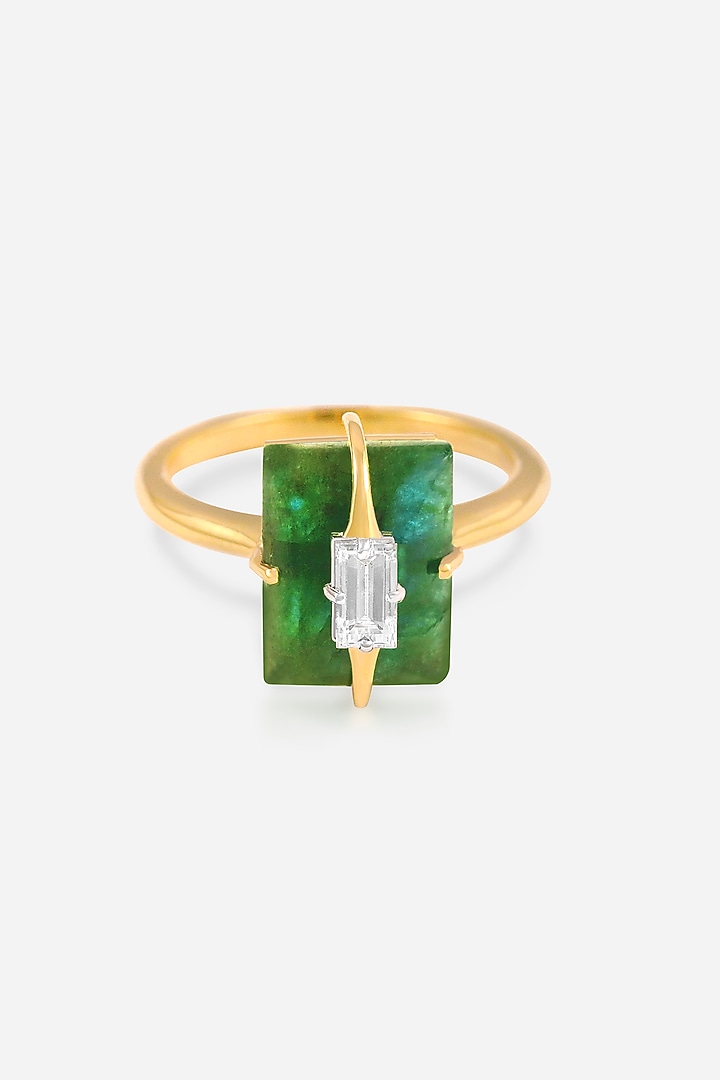 14kt Yellow Gold Finish Diamond & Emerald Stone Ring by Nornament at Pernia's Pop Up Shop