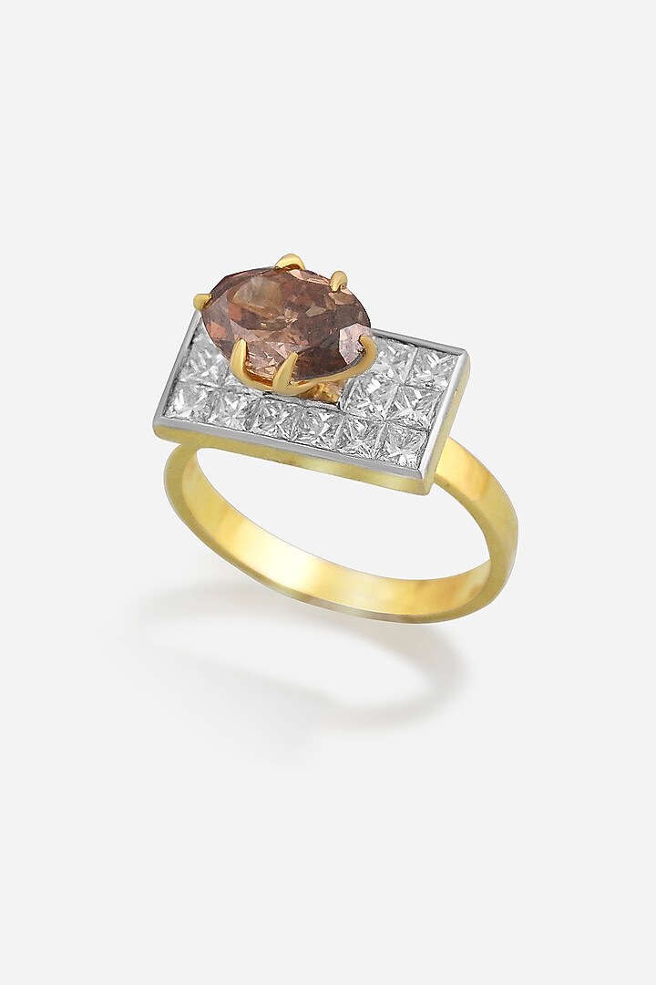 18kt Yellow Gold Finish Brown Red Diamond Ring by Nornament at Pernia's Pop Up Shop