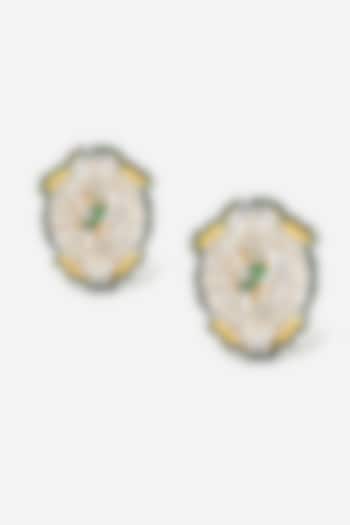 14kt Yellow Gold Finish Polki Diamond & Green Beaded Earrings by Nornament at Pernia's Pop Up Shop