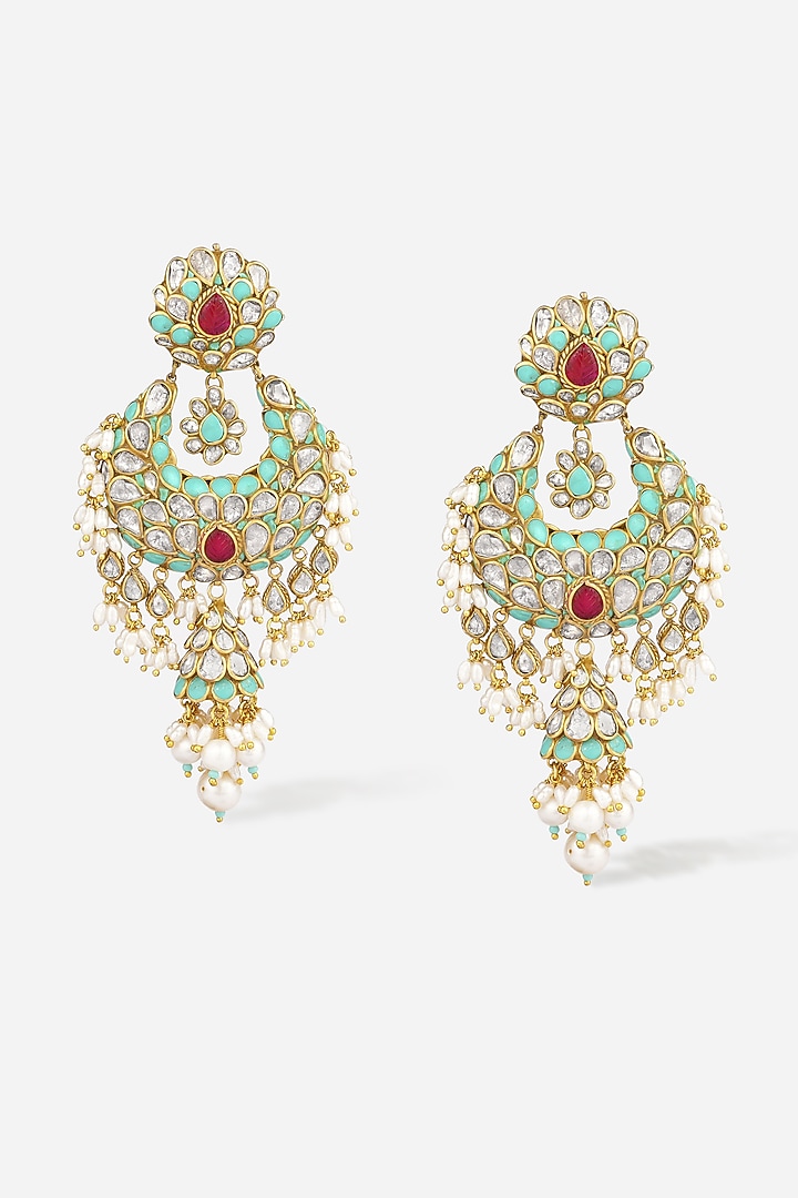 18kt Yellow Gold Finish Kundan Polki Dangler Earrings by Nornament at Pernia's Pop Up Shop