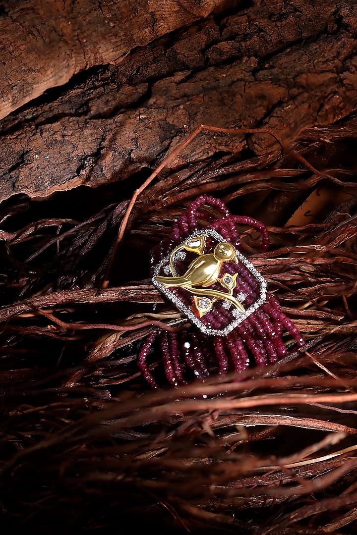 14kt Yellow Gold Finish Diamond & Red Stone Bracelet by Nornament at Pernia's Pop Up Shop