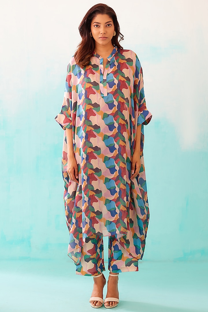 Multi-Colored Satin Georgette Blend Printed Kaftan by NORN INDIA at Pernia's Pop Up Shop