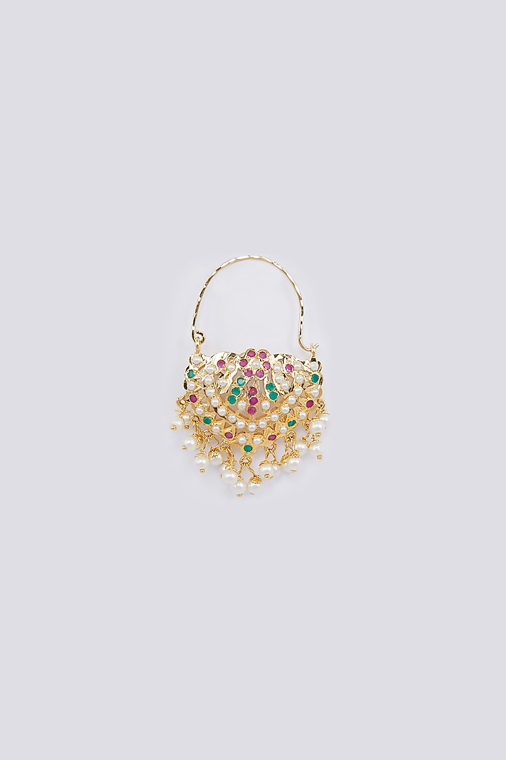 Gold Finish Pearls Nose Ring by Moh-Maya By Disha Khatri