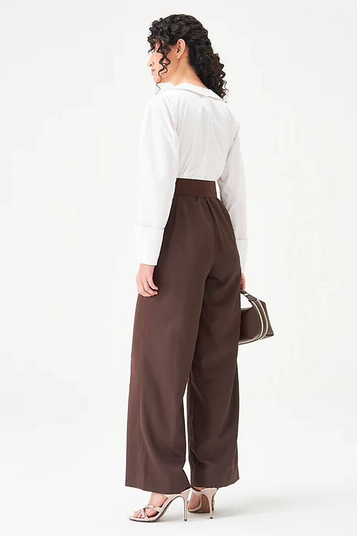 White & Brown Polyester Jumpsuit by Notebook at Pernia's Pop Up Shop