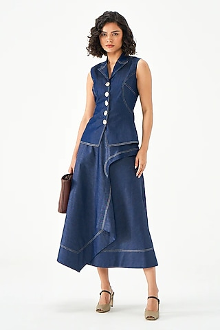 Blue Cotton Skirt Set by Notebook