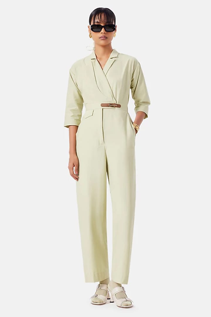 Pastel Green Cotton Jumpsuit by Notebook at Pernia's Pop Up Shop