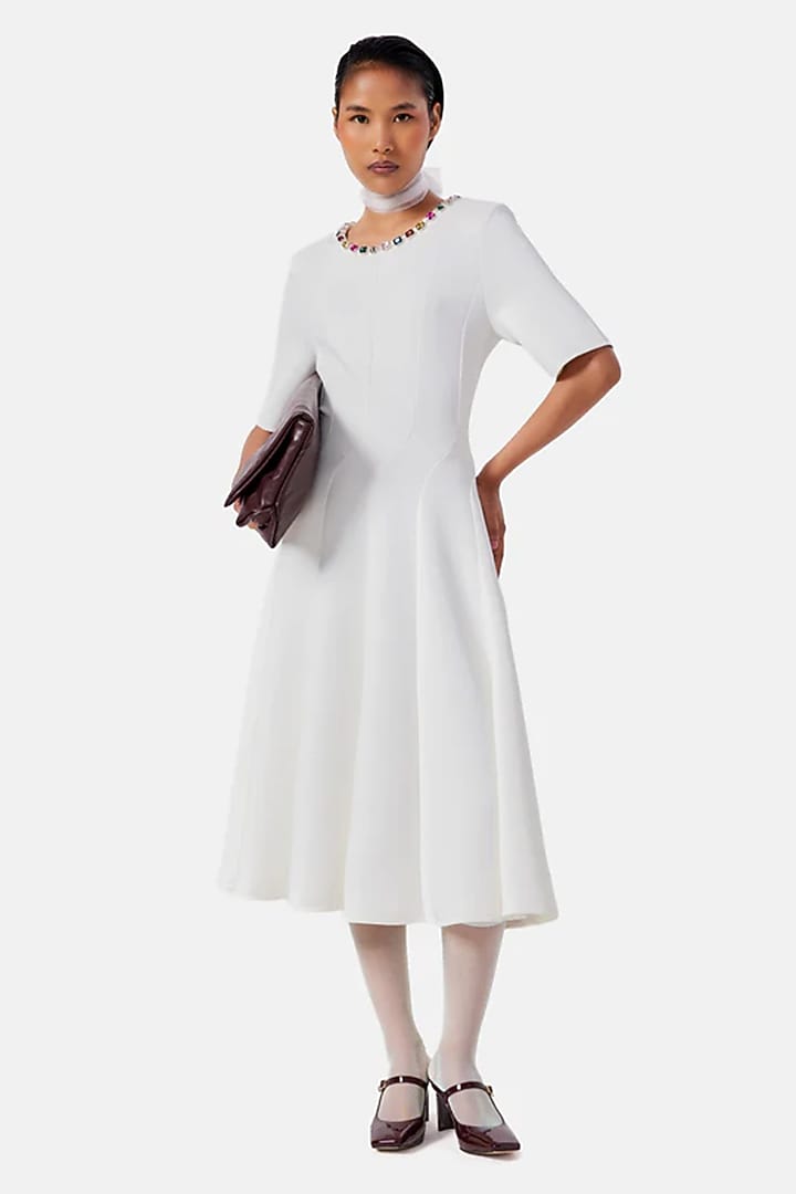 Ivory Polyester Vacation Dress by Notebook at Pernia's Pop Up Shop