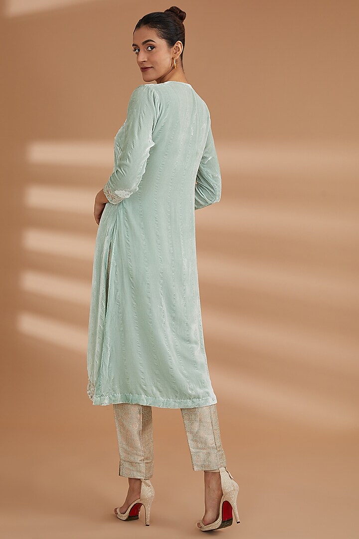 Green Velvet Hand Embroidered Jacket Set by NOW WITH PRACHI at Pernia's Pop Up Shop