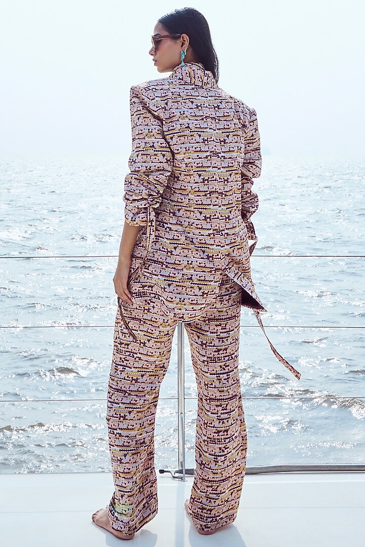 Peach Modal Satin Sequins Printed Blazer Set
by Nirmooha at Pernia's Pop Up Shop