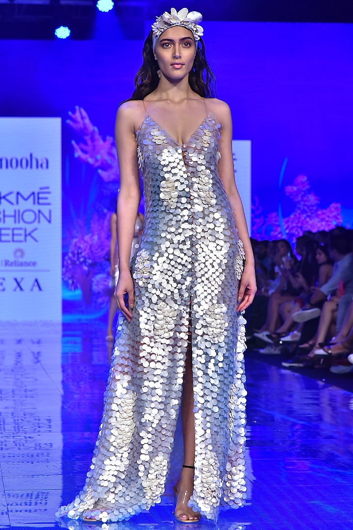 Rose Gold Metallic Sequins Gown by Nirmooha