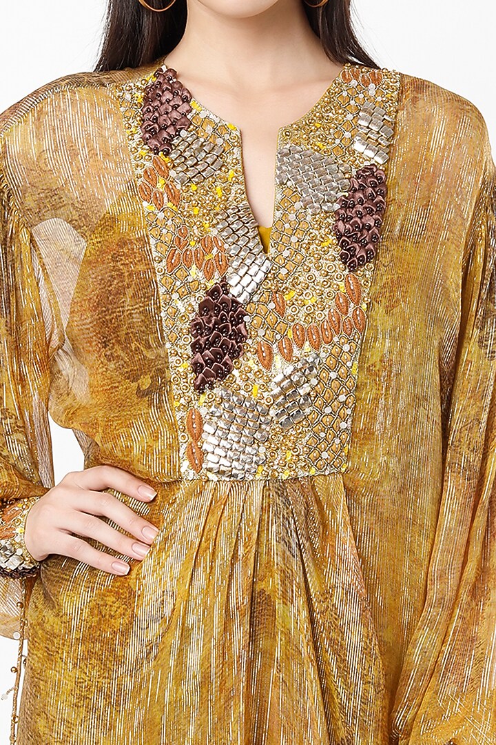 Yellow Printed Kaftan With Slip by Nirmooha at Pernia's Pop Up Shop