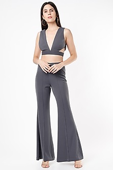 Grey Flared Pant Set by Nirmooha-NIRMOOHA