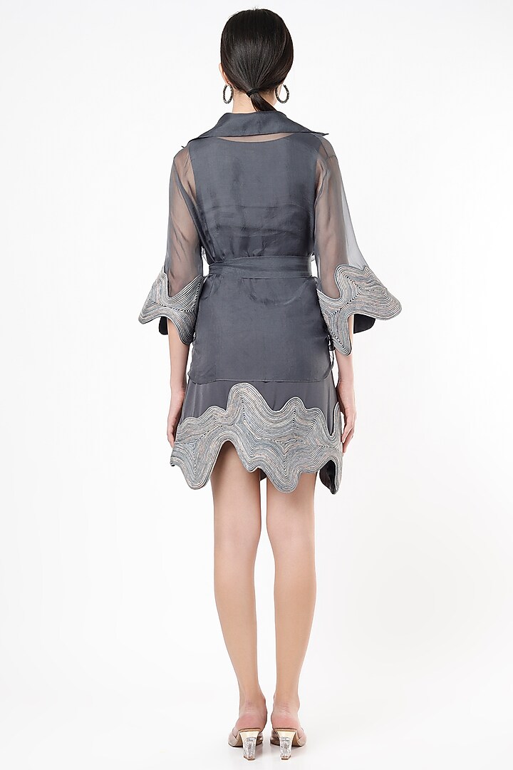 Grey Micro & Chiffon Printed Mini Cocktail Dress by Nirmooha at Pernia's Pop Up Shop