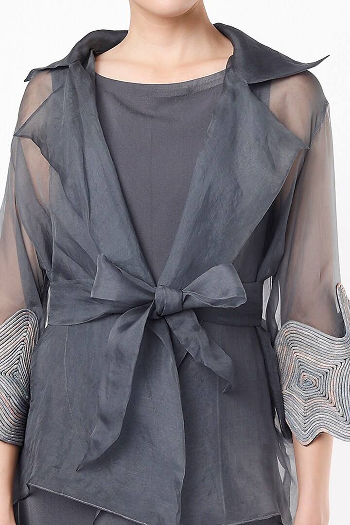 Grey Micro & Chiffon Printed Mini Cocktail Dress by Nirmooha at Pernia's Pop Up Shop