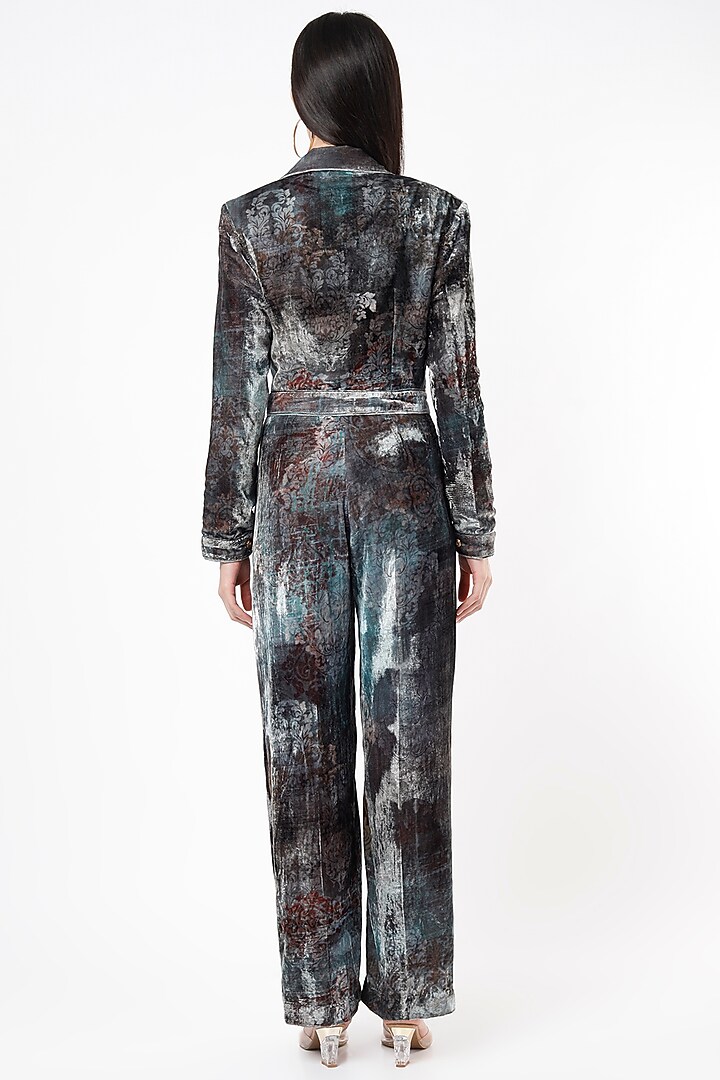 Grey Printed Pleated Pant Set by Nirmooha at Pernia's Pop Up Shop
