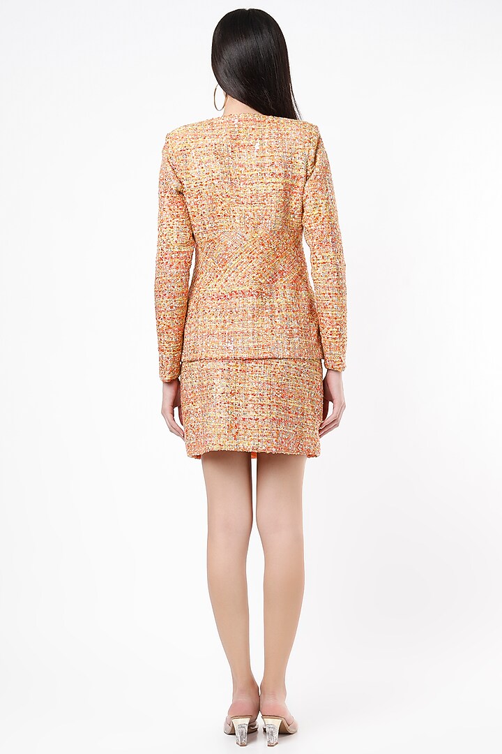 Yellow-Orange Tweed Jacket Set by Nirmooha at Pernia's Pop Up Shop