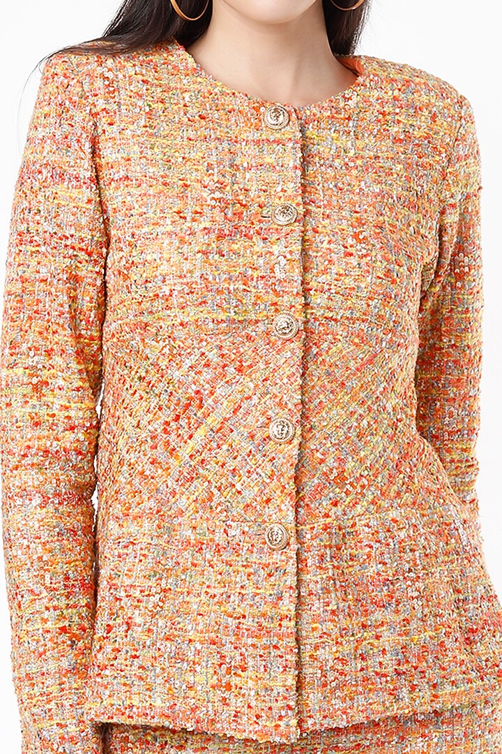Yellow-Orange Tweed Jacket Set by Nirmooha at Pernia's Pop Up Shop