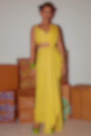 Yellow Lurex Pre-Draped Saree Set by Nirmooha