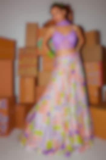 Lilac Mul & Net Printed Wedding Lehenga Set by Nirmooha at Pernia's Pop Up Shop
