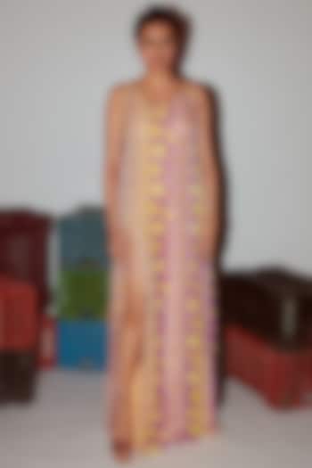 Lemon Yellow Lurex Striped Maxi Dress by Nirmooha