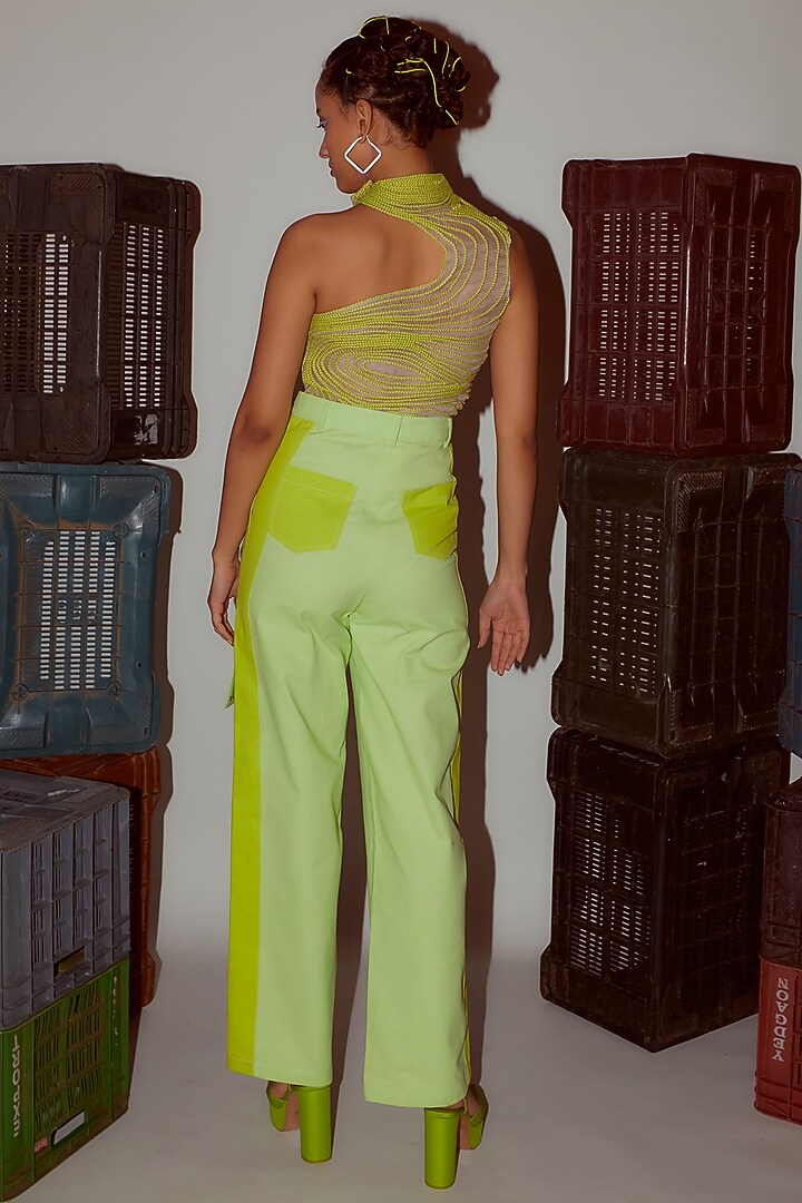 Lime Green Denim Cargo Pants by Nirmooha at Pernia's Pop Up Shop